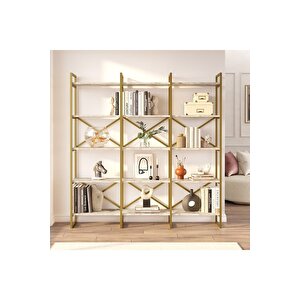 Arnis Gold Metal Kitaplık 5 Raflı Geniş 3 Bölme 175 Cm Mermer Desen As6-ge
