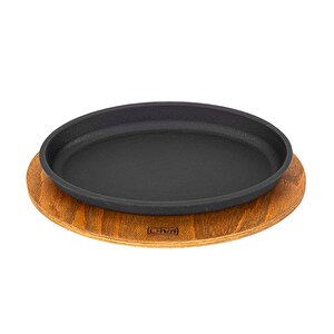 Döküm Oval Servis Tabağı Ve Ahşap Altlığı.  Ölçü 15x25cm.
