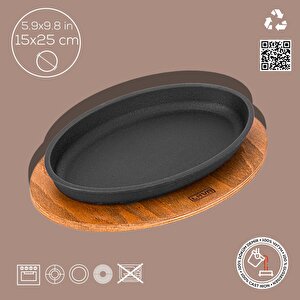 Döküm Oval Servis Tabağı Ve Ahşap Altlığı.  Ölçü 15x25cm.