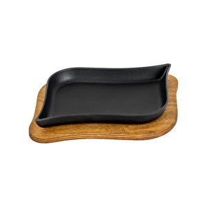 Döküm Dikdörtgen Servis Tabağı Ve Ahşap Altlığı. Ölçü 13x19cm.