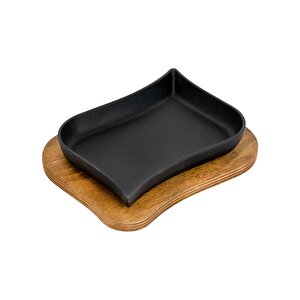 Döküm Dikdörtgen Servis Tabağı Ve Ahşap Altlığı. Ölçü 13x19cm.