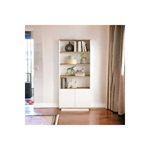 Delphin Kitaplık Raf 2 Kapaklı Raflı 168cm Çam-beyaz Dlp16-aw
