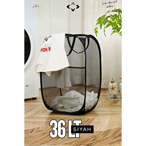 1 PCS 36 LT SİYAH Katlanabilir Çamaşır Sepeti Hurç Oyuncak Toplama Kutusu ÇokAmaçlı Katlanabilir File Çamaşırlık