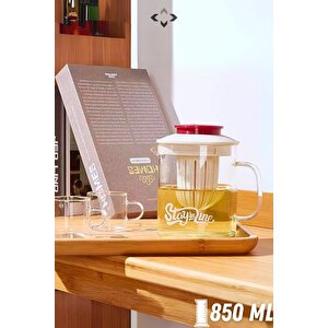 850 Ml  Cam Demlik Çok Amaçlı Sıcak Soğuk Dayanıklı Demlik Bardak Beyaz