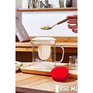850 Ml  Cam Demlik Çok Amaçlı Sıcak Soğuk Dayanıklı Demlik Bardak Beyaz
