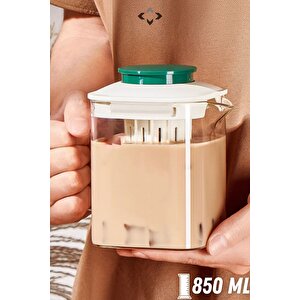 850 Ml  Cam Demlik Çok Amaçlı Sıcak Soğuk Dayanıklı Demlik Bardak Beyaz