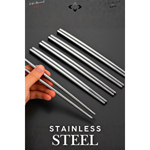 5 Çift Paslanmaz Çelik Yemek Çubuğu Seti – Kaymaz Uçlu, Dayanıklı Chopstick Metal Çubuk Çin Çubuğu