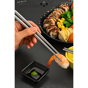 5 Çift Paslanmaz Çelik Yemek Çubuğu Seti – Kaymaz Uçlu, Dayanıklı Chopstick Metal Çubuk Çin Çubuğu