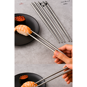 5 Çift Paslanmaz Çelik Yemek Çubuğu Seti – Kaymaz Uçlu, Dayanıklı Chopstick Metal Çubuk Çin Çubuğu