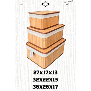 3'lü Bambu Sepet Kapaklı Hasır Bambu Ahşap Sepet Bambu Organizer Ev Düzenleyici Toplama