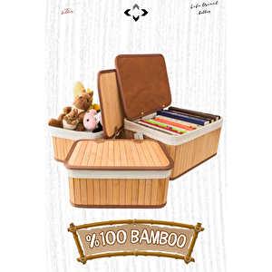3'lü Bambu Sepet Kapaklı Hasır Bambu Ahşap Sepet Bambu Organizer Ev Düzenleyici Toplama