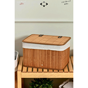 3'lü Bambu Sepet Kapaklı Hasır Bambu Ahşap Sepet Bambu Organizer Ev Düzenleyici Toplama