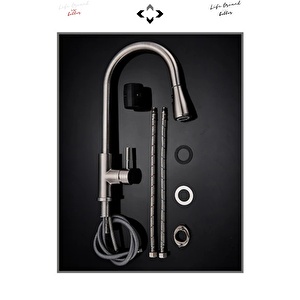FLORA INOX 360° Dönebilen Çekilebilir Spiral Başlıklı Paslanmaz Mutfak & Banyo Bataryası – Yüksek Basınçlı Su Tasarrufu
