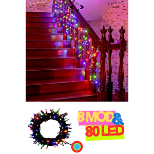 RGB 8 Modlu 80 LED Suya Dayanıklı Renkli Dekoratif Işık Zinciri – İç ve Dış Mekan Aydınlatma Çam Ağacı Süsleme Yılbaşı Işığı