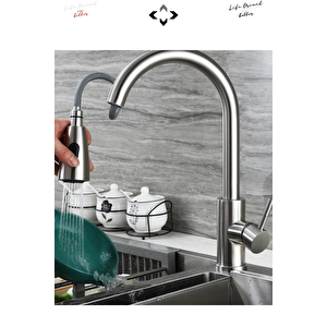 FLORA CHROME 360° Dönebilen Çekilebilir Spiral Başlıklı Paslanmaz Mutfak & Banyo Bataryası – Yüksek Basınçlı Su Tasarrufu