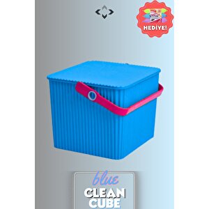 Blue Clean Cube Kare Kapaklı Kulplu Temizlik Kovası Su Kovası Düzenleyici Kutu Oyuncak Saklama Kutu