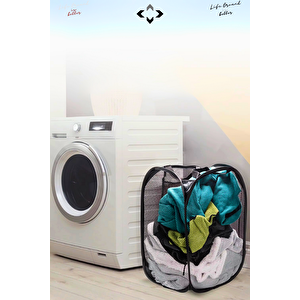 1 ADET Siyah 36 LT Katlanabilir Çamaşır Sepeti Hurç Oyuncak Kutusu Çok Amaçlı Katlanabilir File Çamaşırlık