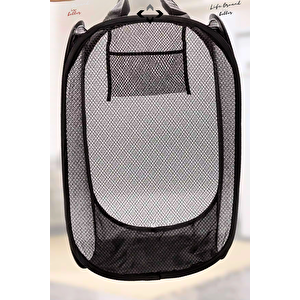 1 ADET Siyah 36 LT Katlanabilir Çamaşır Sepeti Hurç Oyuncak Kutusu Çok Amaçlı Katlanabilir File Çamaşırlık