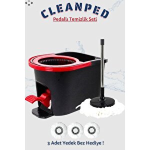 Cleanped Pedallı Temizlik Seti 3 Adet Yedek Mop Hediye! Pedallı Kolay Temizlik