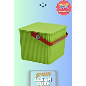 Green Clean Cube Kare Kapaklı Kulplu Temizlik Kovası Su Kovası Düzenleyici Kutu Oyuncak Saklama Kutu