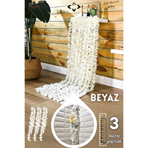 3 Metre Doğal Beyaz Orkide Görünümlü Yapay Asma Çiçek Doğalgaz Borusu Gizleme Düğün Nişan Davet Süsleme
