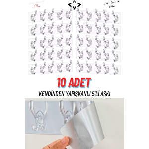 KENDİNDEN YAPIŞKANLI 5 Kancalı 10 Adet Askı Ekstra Dayanıklı Şeffaf Silikon Askı Çok Amaçlı Askı Duş Askısı