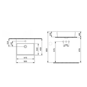 Milano 50 Cm Parlak Beyaz Banyo Ve Tuvalet Lavabo