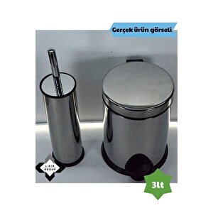 Paslanmaz Krom Akıllı Klozet Fırçası & 3lt Pedallı Çöp Kovası Set