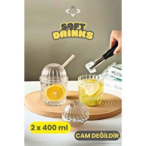 Soft Drink 2'li Pipetli Kristal Mika Smoothie Bardağı İçecek Meşrubat Bardağı Cam Değildir
