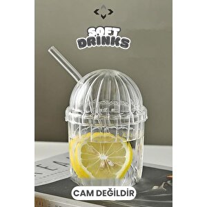Soft Drink 2'li Pipetli Kristal Mika Smoothie Bardağı İçecek Meşrubat Bardağı Cam Değildir