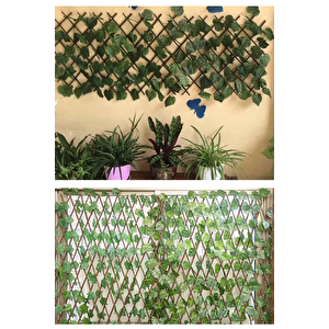 120x200 CM Yaprak Desenli Katlanır-Açılır Ahşap Bahçe Çiti Yapay Yaprak Duvar Çit Örgü Balkon Teras Çiti Çok Amaçlı Çit Duvar