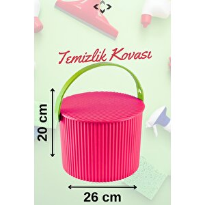 2'li Rainbow Yeşil Pembe Yuvarlak Temizlik Kovası Deterjan Kovası Kapaklı Kova 2 Adet Kova