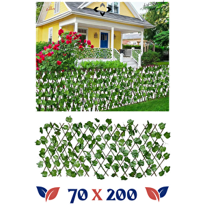 70x200 CM Yaprak Desenli Katlanır-Açılır Ahşap Bahçe Çiti Yapay Yaprak Duvar Çit Örgü Balkon Teras Çiti Çok Amaçlı Çit Duvar