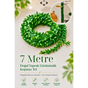 7 metre Doğal Yaprak Görünümlü Kopmaz Tel Doğalgaz Borusu Gizleme Teli  Yapay Yaprak Sarma Çok Amaçlı Bahçe Çiti