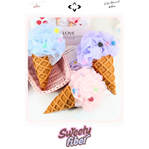 Sweety Fiber 3 Adet Dondurma Desenli Duş Banyo Kesesi Banyo Vücut Lifi Desenli Banyo Süngeri