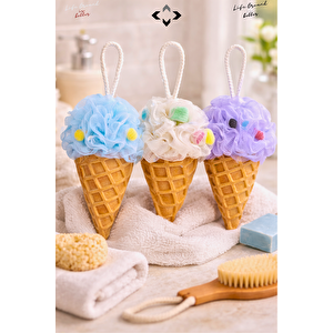 Sweety Fiber 3 Adet Dondurma Desenli Duş Banyo Kesesi Banyo Vücut Lifi Desenli Banyo Süngeri