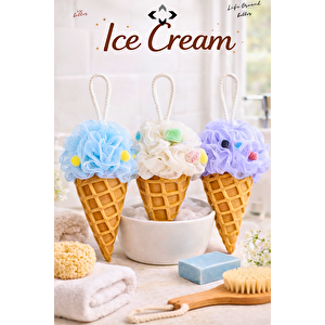 Sweety Fiber 3 Adet Dondurma Desenli Duş Banyo Kesesi Banyo Vücut Lifi Desenli Banyo Süngeri