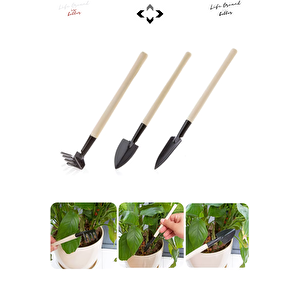 3’lü Mini Bahçe Seti Kürek Tırmık Çapa El Aletleri Saksı, Balkon ve Çiçek Dikim Bahçe Malzemeleri