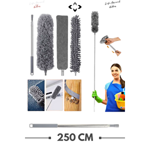 250 CM Teleskopik Toz Alma Aparatı Mikrofiber Toz Alıcı Mop Temizlik Seti Tavan, Mobilya Klima