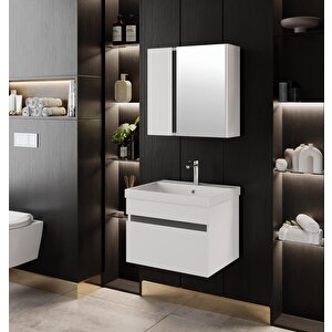 Abant 60 Cm Parlak Beyaz Lavabolu Banyo Dolabı Seti, Lavabo Dahil, Çekmeceli