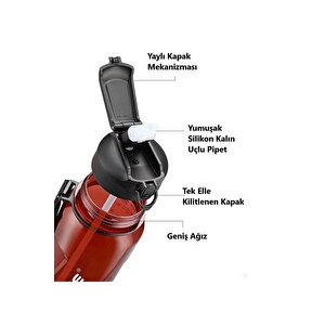 1500ml Pipetli Ölçü Skalalı Şeffaf Gövde Tritan Su Matarası Bpa Yok Koku Yok Siyah