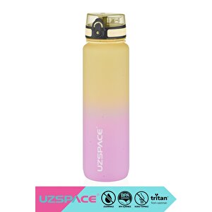 1000ml Yeni Çift Renkli Sızdırmaz Bpa İçermez Kilitlenebilir Kapaklı Motivasyonel Tritan Su Matarası Sarı-lila