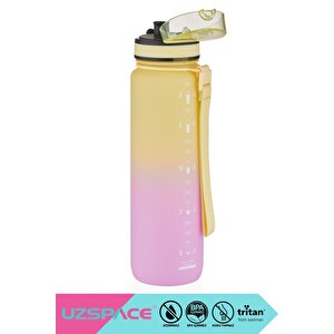 1000ml Yeni Çift Renkli Sızdırmaz Bpa İçermez Kilitlenebilir Kapaklı Motivasyonel Tritan Su Matarası Sarı-lila