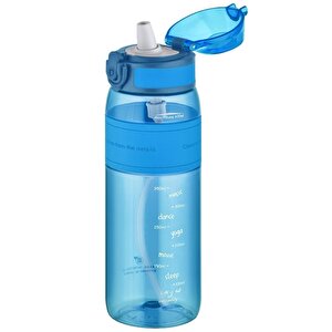 600ml Silikon Gövde Pipetli (isirilmaz) Tritan Su Matarası Bpa Yok Koku Yok  Koyu Mavi