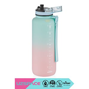 1500ml Yeni Çift Renkli Sızdırmaz Bpa İçermez Kilitlenebilir Kapaklı Motivasyonel Tritan Su Matarası Su Yeşili-pembe
