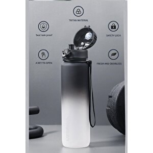 Uzspace 500ml Yeni Koleksiyon Soft Touch Çift Renk Motivasyon Tritan Su Matarası Siyah-beyaz