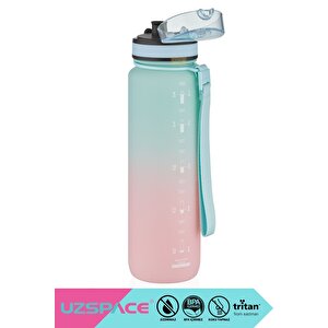 1000ml Yeni Çift Renkli Sızdırmaz Bpa İçermez Kilitlenebilir Kapaklı Motivasyonel Tritan Su Matarası Su Yeşili-pembe