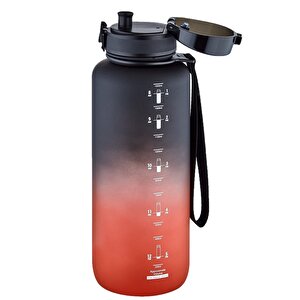1500ml Mega Boy Soft Touch Çift Renk Motivasyon Tritan Su Matarası Bpa Yok Koku Yok Siyah-kırmızı