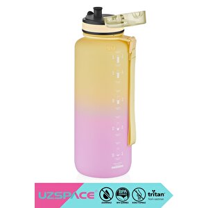 1500ml Yeni Çift Renkli Sızdırmaz Bpa İçermez Kilitlenebilir Kapaklı Motivasyonel Tritan Su Matarası Sarı-lila