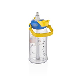 730ml Yeni Koleksiyon Askılı Kulplu Pipetli/pipetsiz Kullanım Tritan Çocuk Su Matarası Mavi-sarı